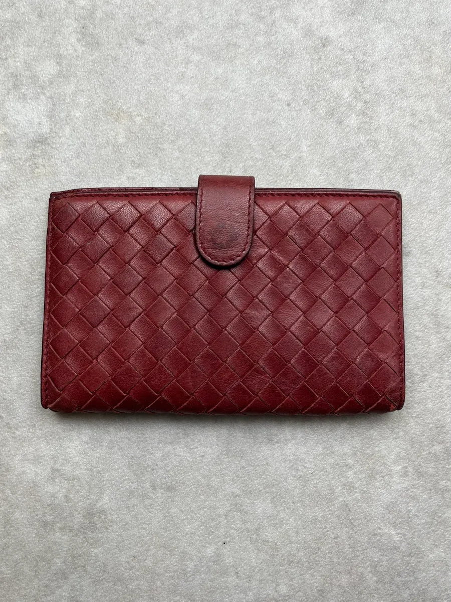 Bottega Veneta Woven Bordeaux Leather Wallet aQkKuSi 0