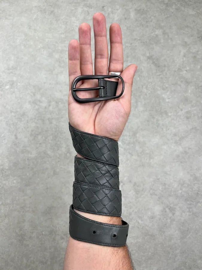 Bottega Veneta Woven Intrecciato Dark Grey Leather Belt CJpfjmO 0
