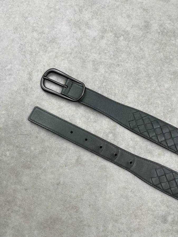 Bottega Veneta Woven Intrecciato Dark Grey Leather Belt CJpfjmO 4