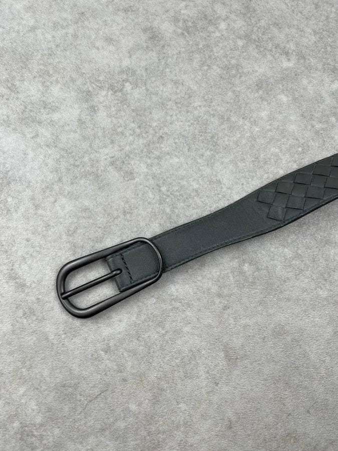 Bottega Veneta Woven Intrecciato Dark Grey Leather Belt CJpfjmO 5