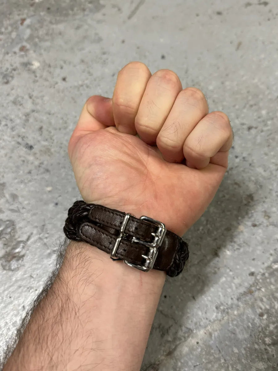 Bottega Veneta Woven Leather Dark Brown Bracelet fkaLsew 2