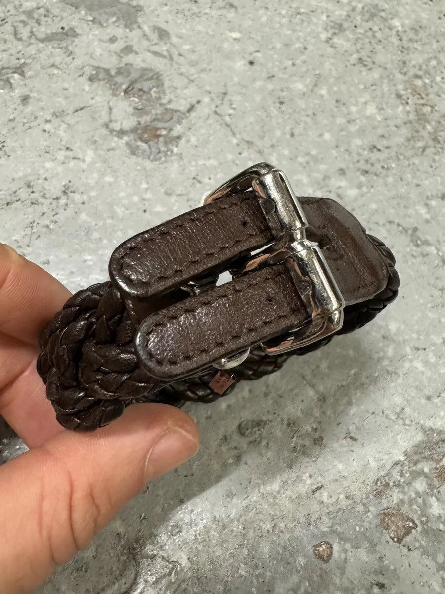 Bottega Veneta Woven Leather Dark Brown Bracelet fkaLsew 4