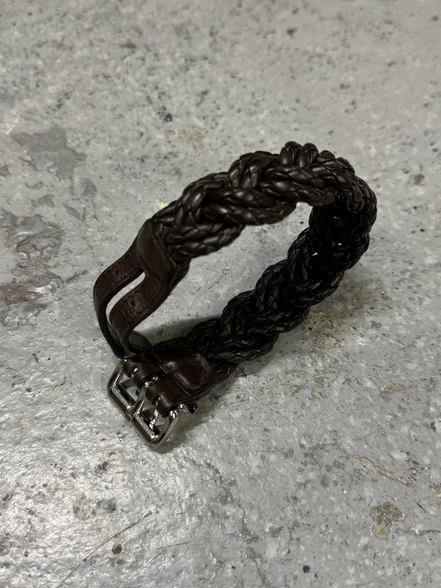 Bottega Veneta Woven Leather Dark Brown Bracelet fkaLsew 6