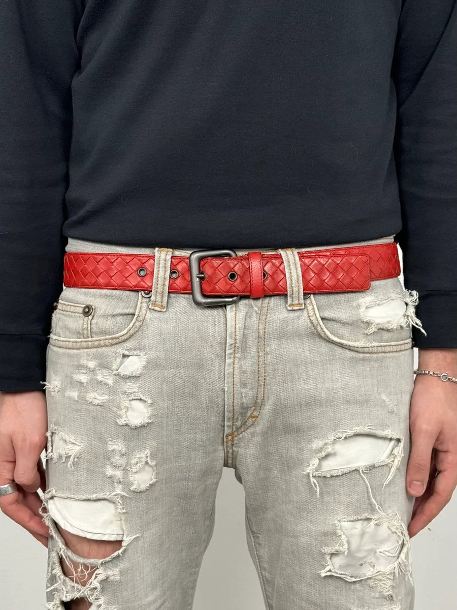 Bottega Veneta Woven Leather Red Belt KMcUYps 0