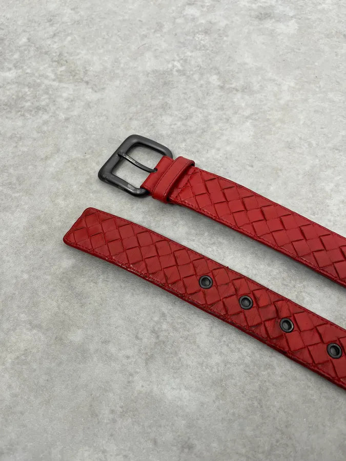 Bottega Veneta Woven Leather Red Belt KMcUYps 3