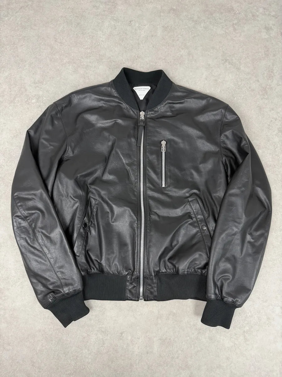 Bottega Venetta Black Leather Bomber Jacket NLWhTsx 0
