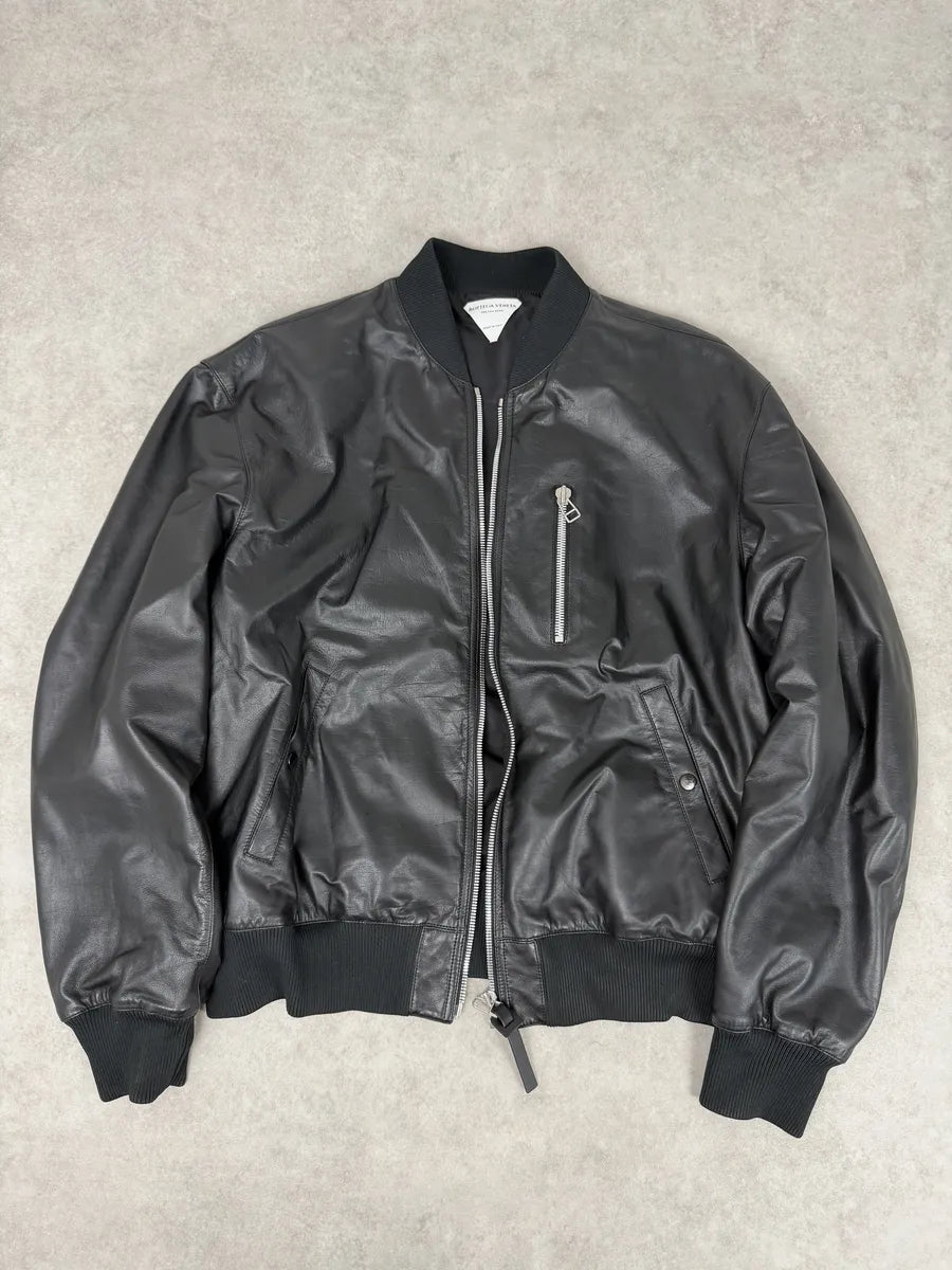 Bottega Venetta Black Leather Bomber Jacket NLWhTsx 10