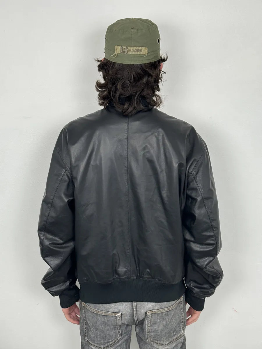 Bottega Venetta Black Leather Bomber Jacket NLWhTsx 3