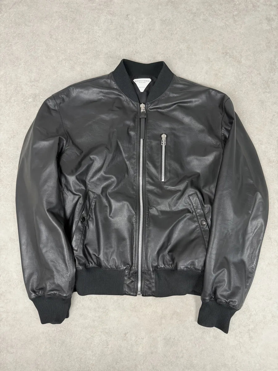 Bottega Venetta Black Leather Bomber Jacket NLWhTsx 4