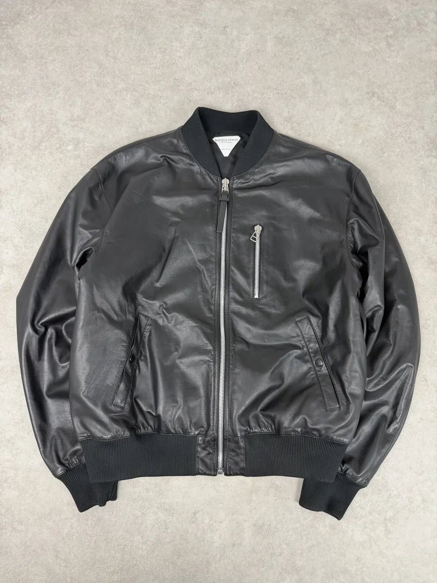 Bottega Venetta Black Leather Bomber Jacket NLWhTsx 7
