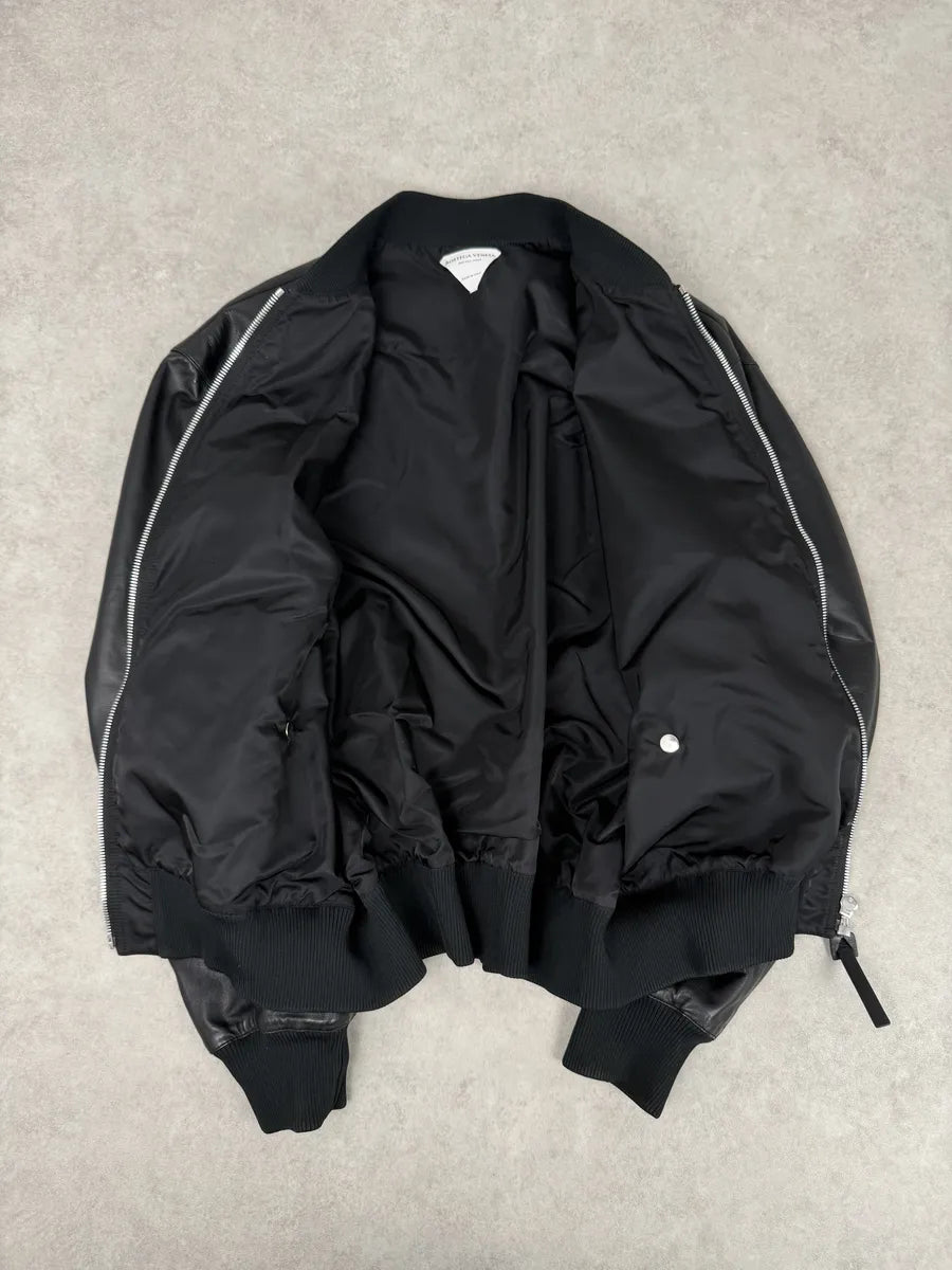 Bottega Venetta Black Leather Bomber Jacket NLWhTsx 8