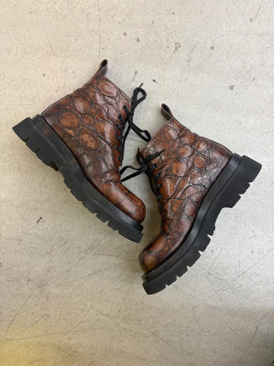 Bottega Venetta Brown Crocodile Effect Leather Boots AoCUNGn 5