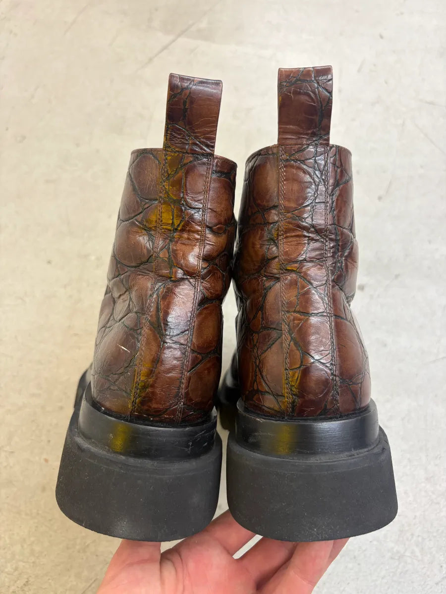 Bottega Venetta Brown Crocodile Effect Leather Boots AoCUNGn 6