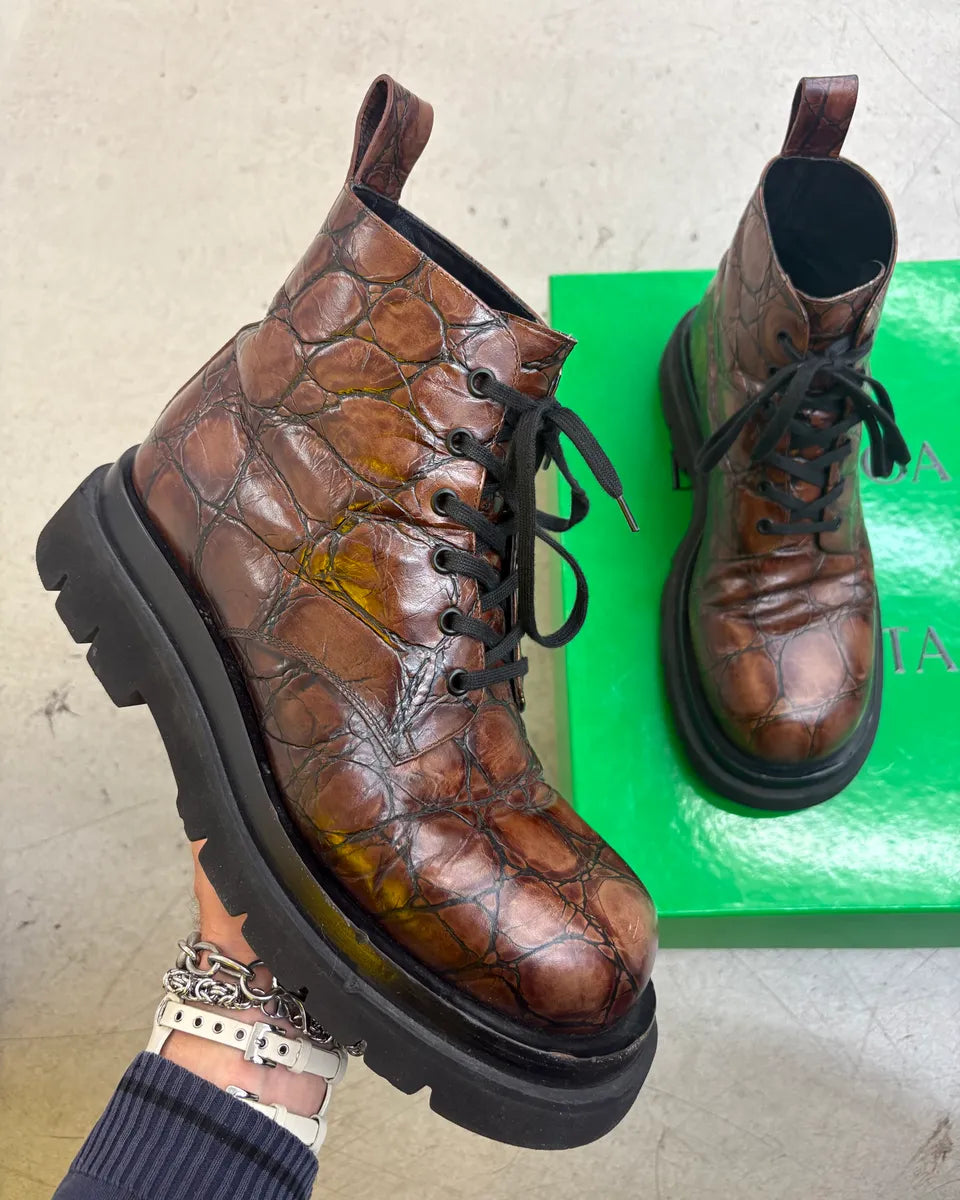 Bottega Venetta Brown Crocodile Effect Leather Boots AoCUNGn 0