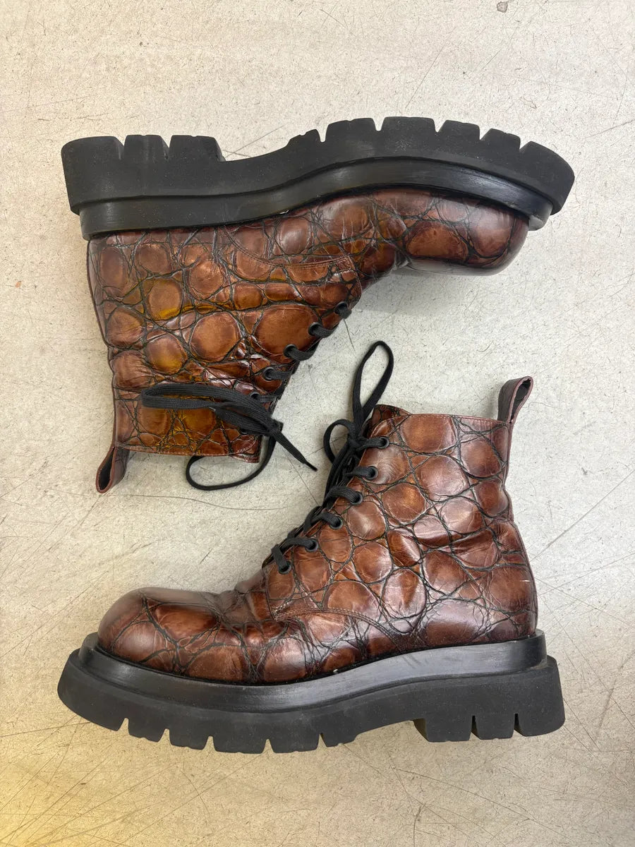 Bottega Venetta Brown Crocodile Effect Leather Boots AoCUNGn 3