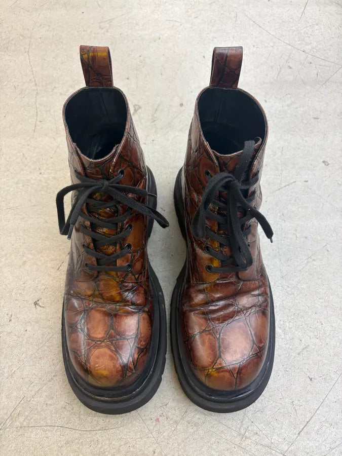 Bottega Venetta Brown Crocodile Effect Leather Boots AoCUNGn 1