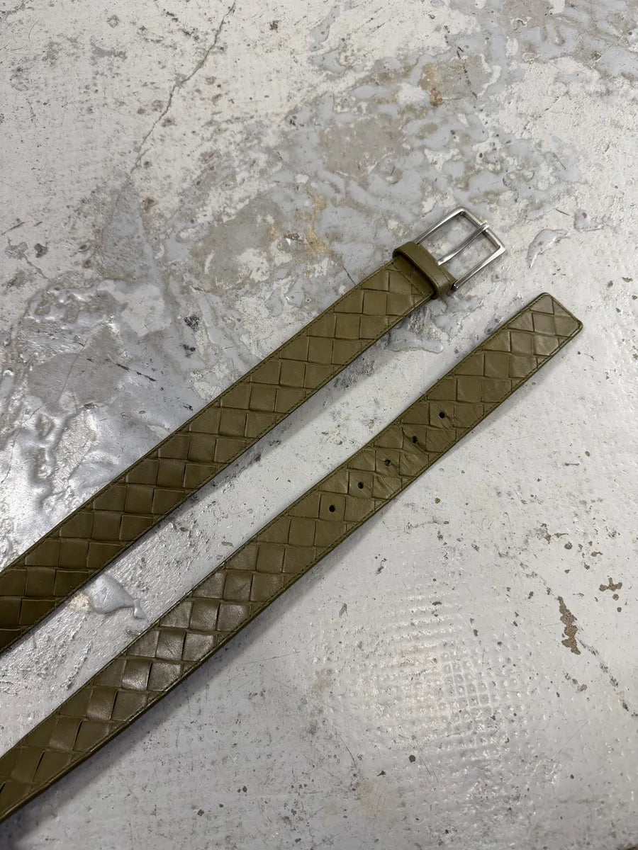 Bottega Venetta Woven Leather Khaki Belt AZltYnt 0