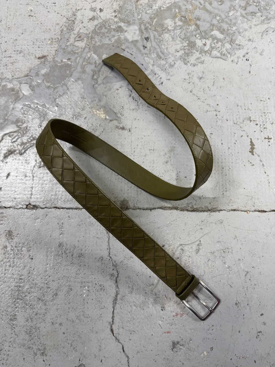Bottega Venetta Woven Leather Khaki Belt AZltYnt 4