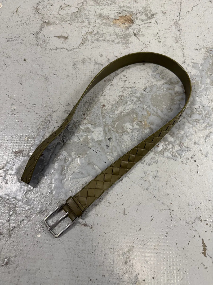 Bottega Venetta Woven Leather Khaki Belt AZltYnt 8