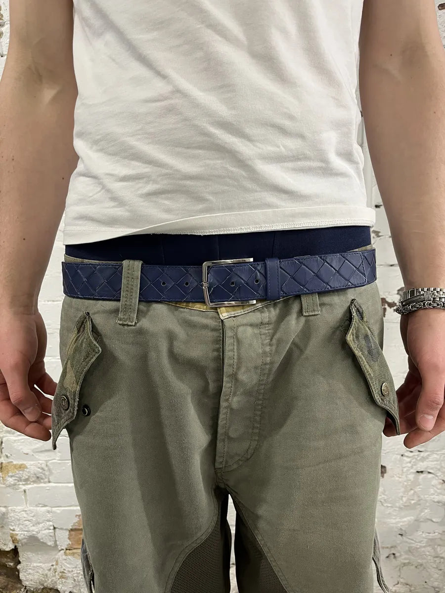 Bottega Venetta Woven Leather Navy Belt eSLlPVR 1