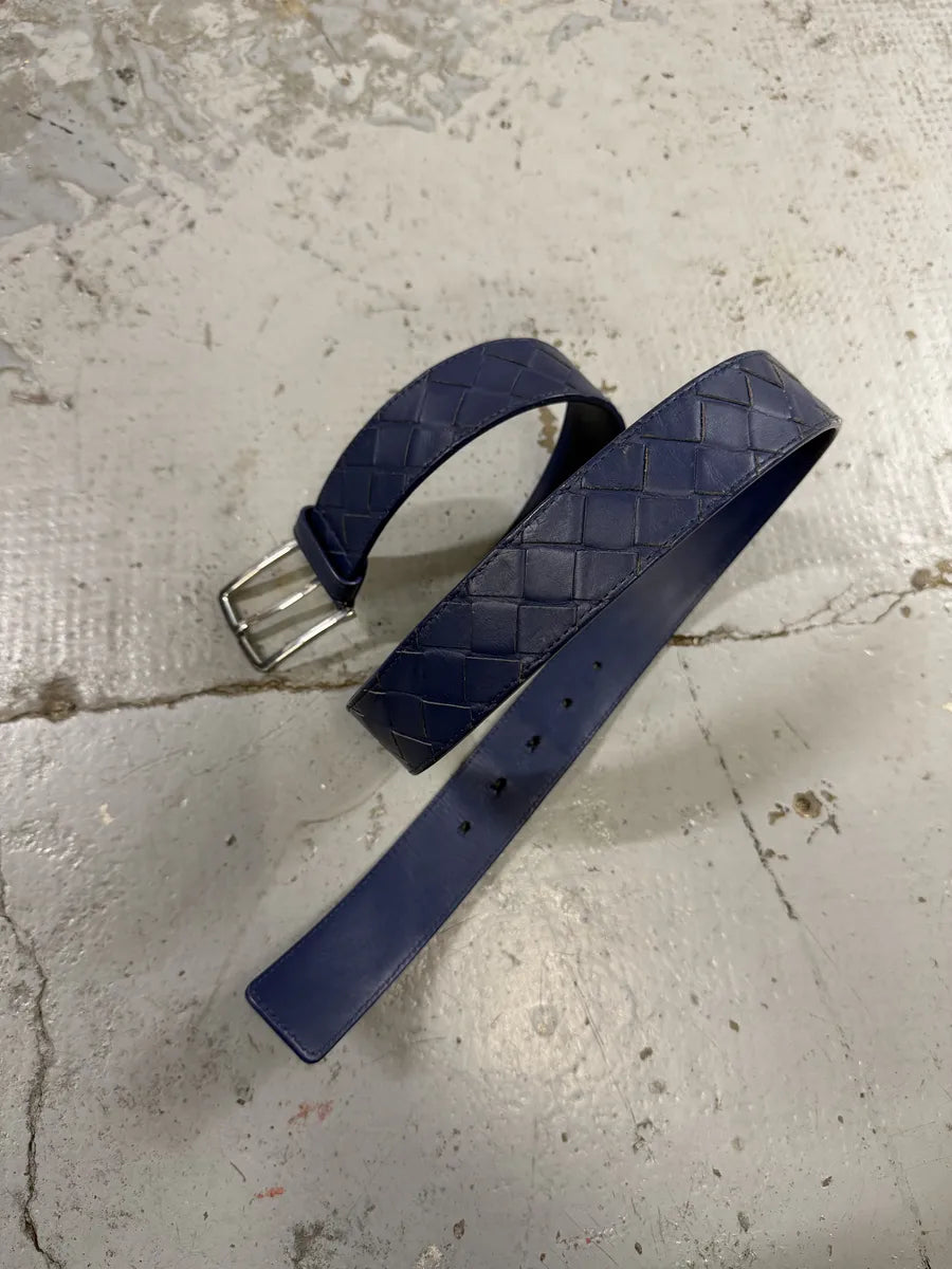 Bottega Venetta Woven Leather Navy Belt eSLlPVR 4