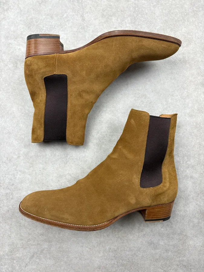 Saint Laurent Paris Wyatt Suede Beige Leather Boots gQgrDSh 3