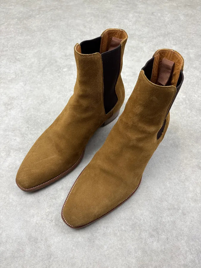 Saint Laurent Paris Wyatt Suede Beige Leather Boots gQgrDSh 2