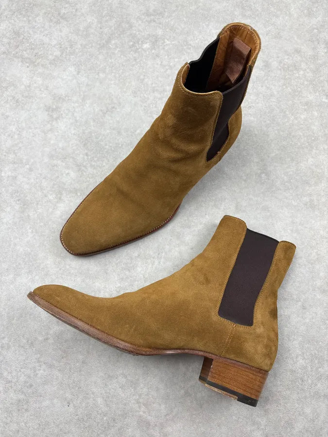 Saint Laurent Paris Wyatt Suede Beige Leather Boots gQgrDSh 4