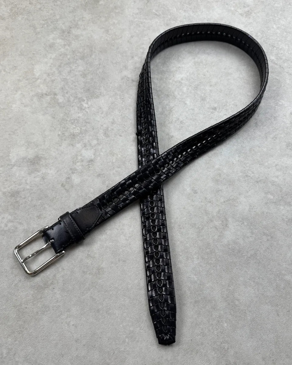 Brioni Black Leather Braided Belt RUKegBA 0