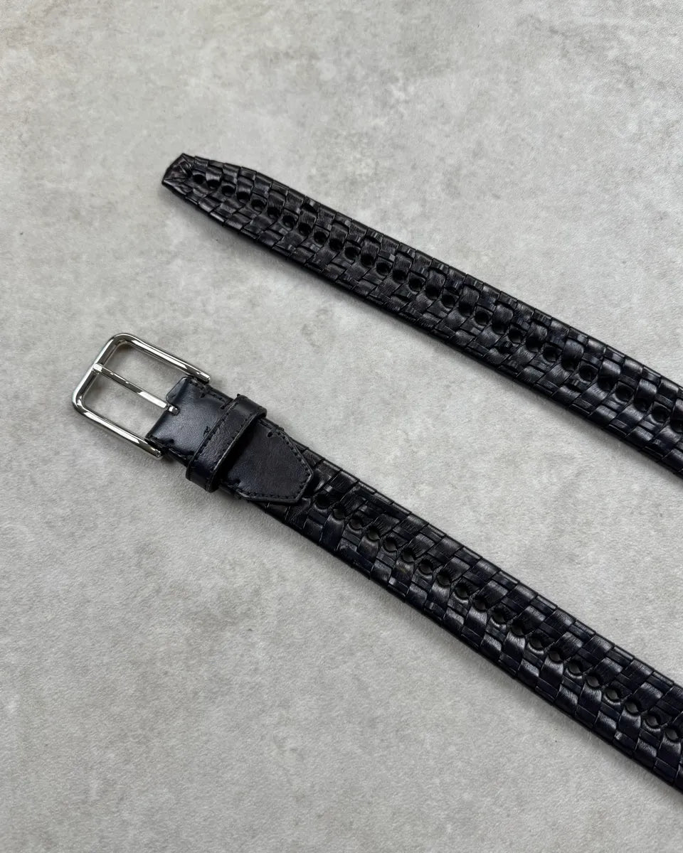 Brioni Black Leather Braided Belt RUKegBA 3