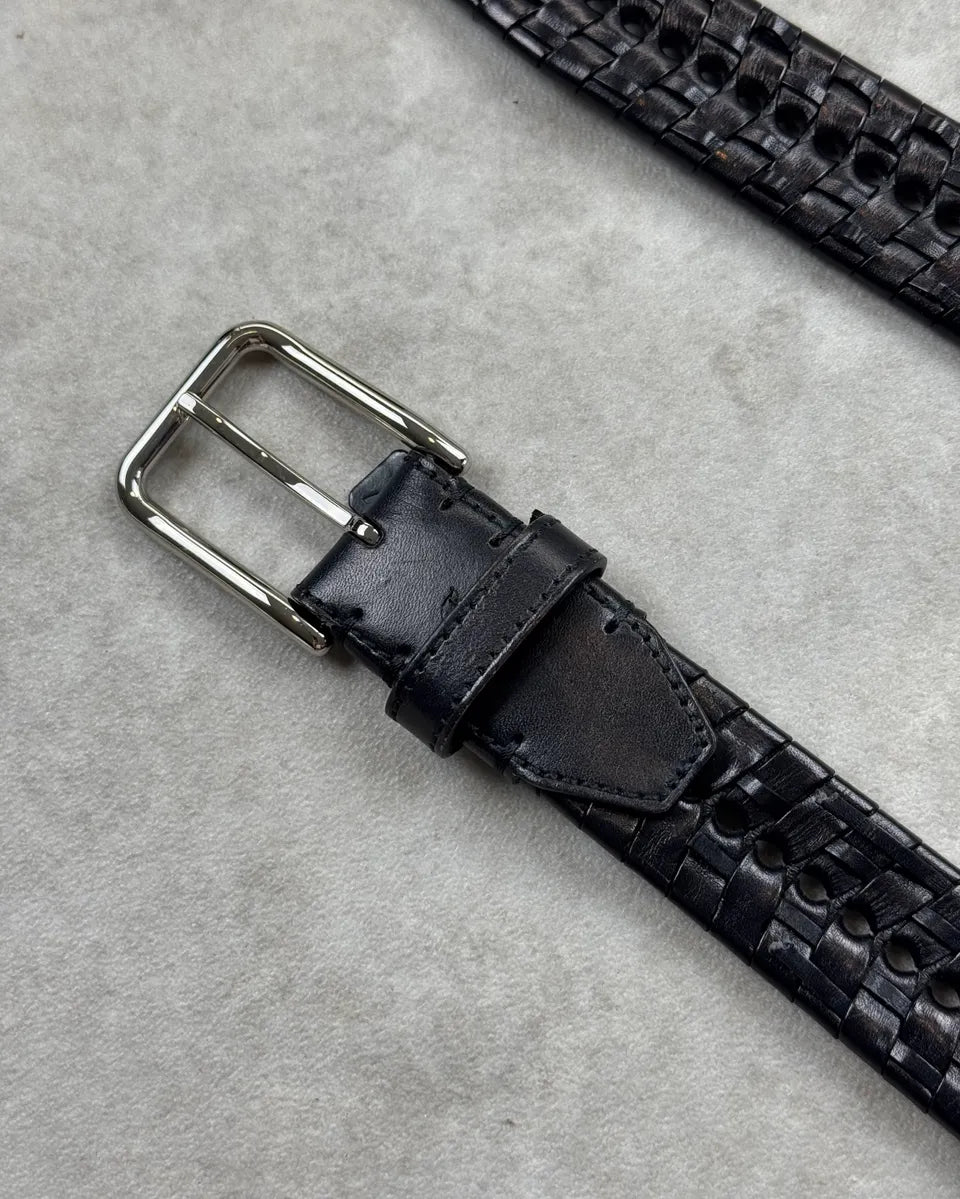 Brioni Black Leather Braided Belt RUKegBA 4