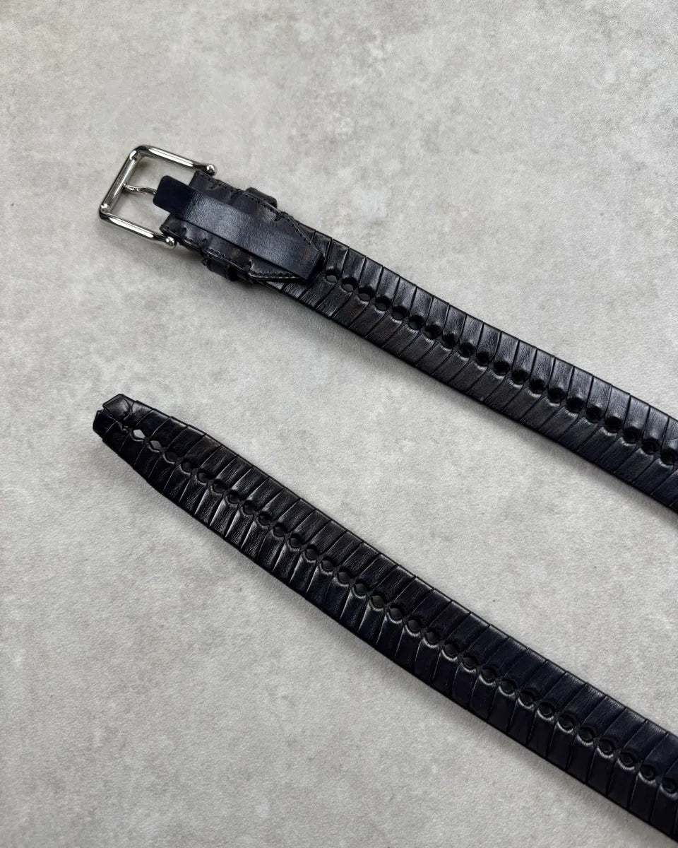 Brioni Black Leather Braided Belt RUKegBA 5