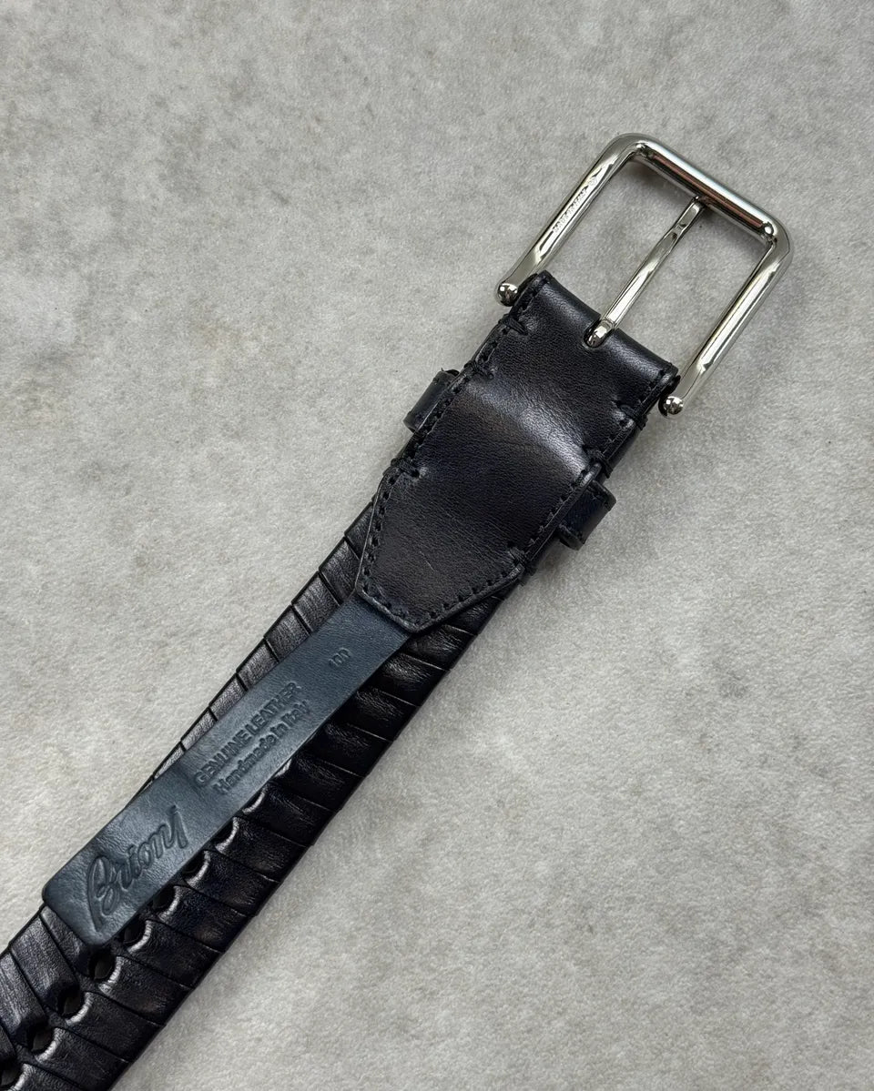Brioni Black Leather Braided Belt RUKegBA 6