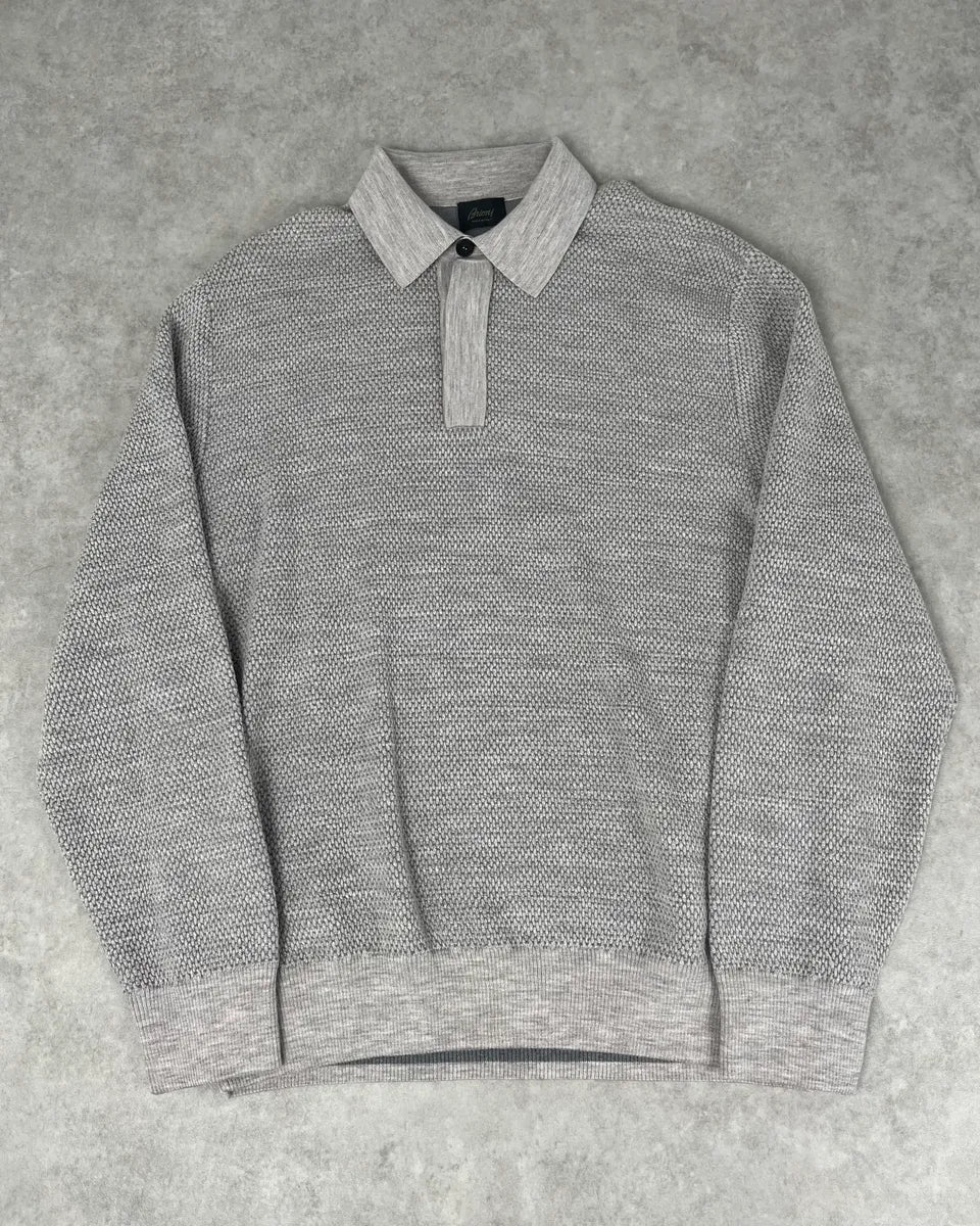 Brioni Grey Wool Waffled Polo Sweater CxvIBAT 0