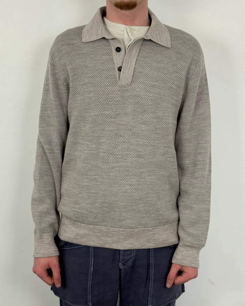 Brioni Grey Wool Waffled Polo Sweater CxvIBAT 1