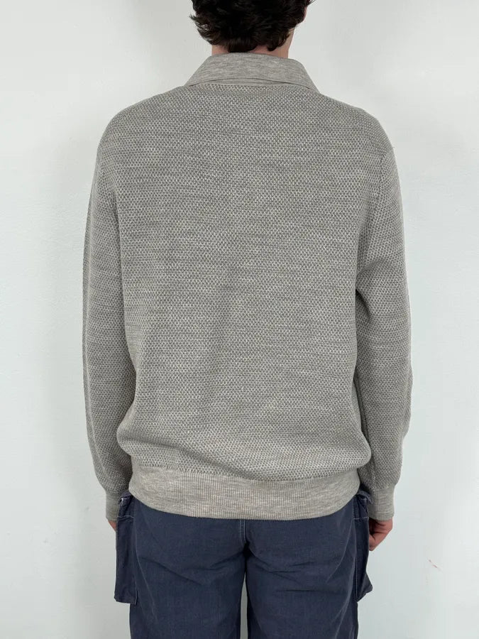 Brioni Grey Wool Waffled Polo Sweater CxvIBAT 2