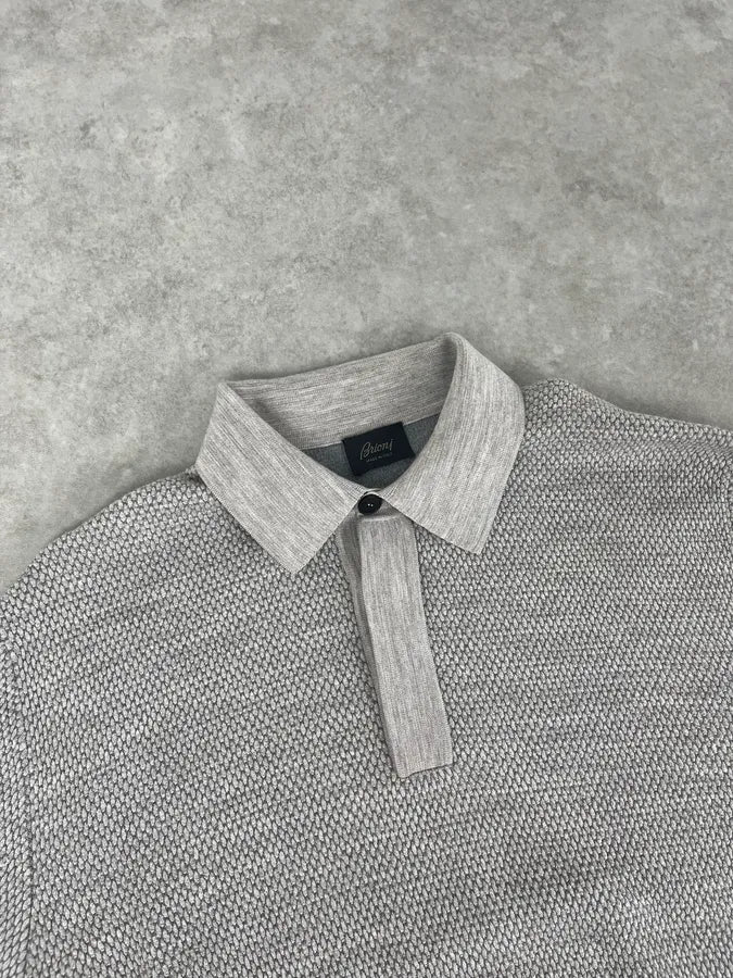 Brioni Grey Wool Waffled Polo Sweater CxvIBAT 3