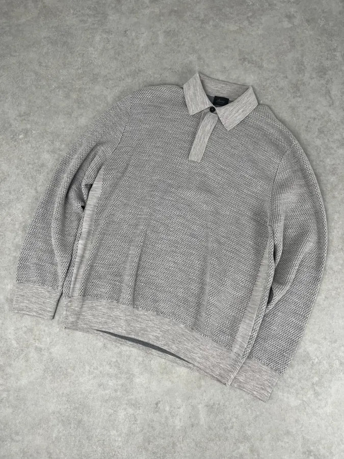 Brioni Grey Wool Waffled Polo Sweater CxvIBAT 4