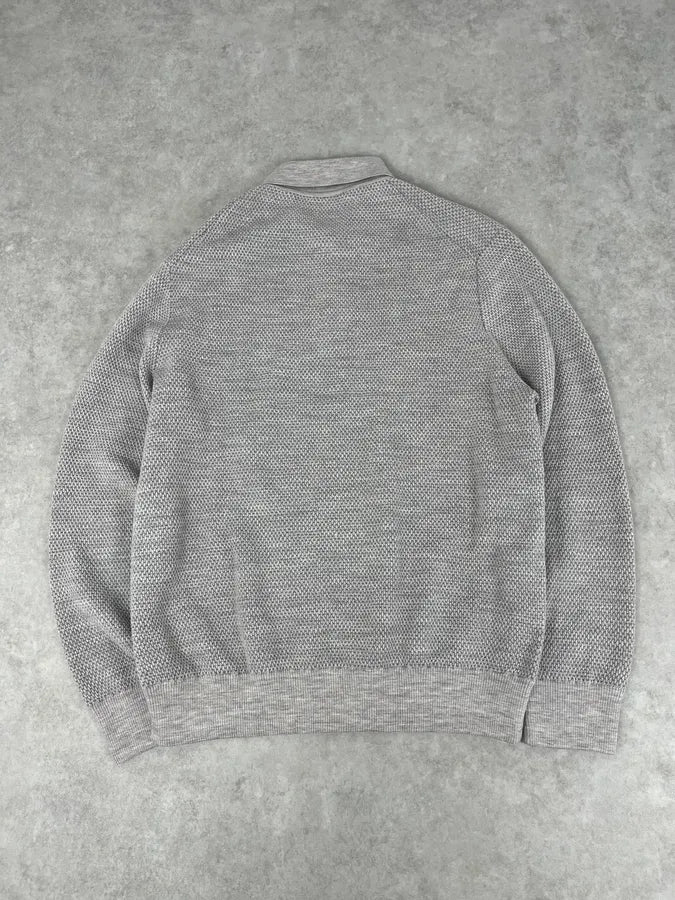 Brioni Grey Wool Waffled Polo Sweater CxvIBAT 5
