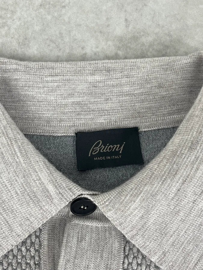 Brioni Grey Wool Waffled Polo Sweater CxvIBAT 7
