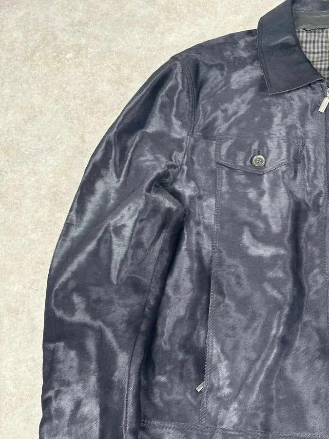 Brioni Dark Black Pony Hair Leather Jacket zODlKgw 7