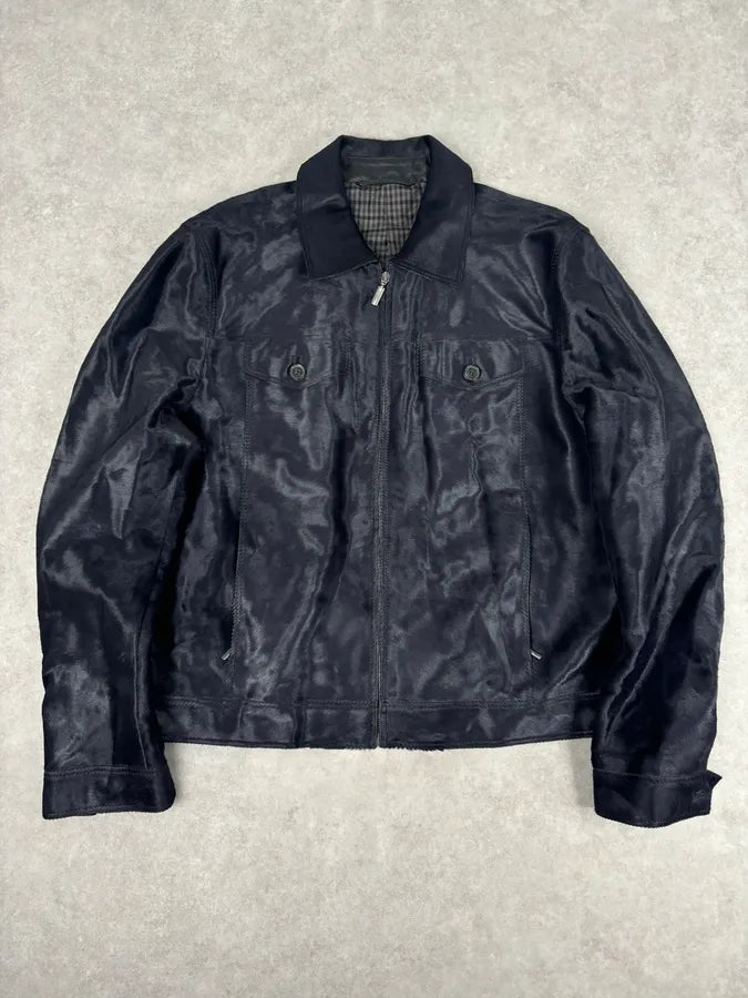 Brioni Dark Black Pony Hair Leather Jacket zODlKgw 0