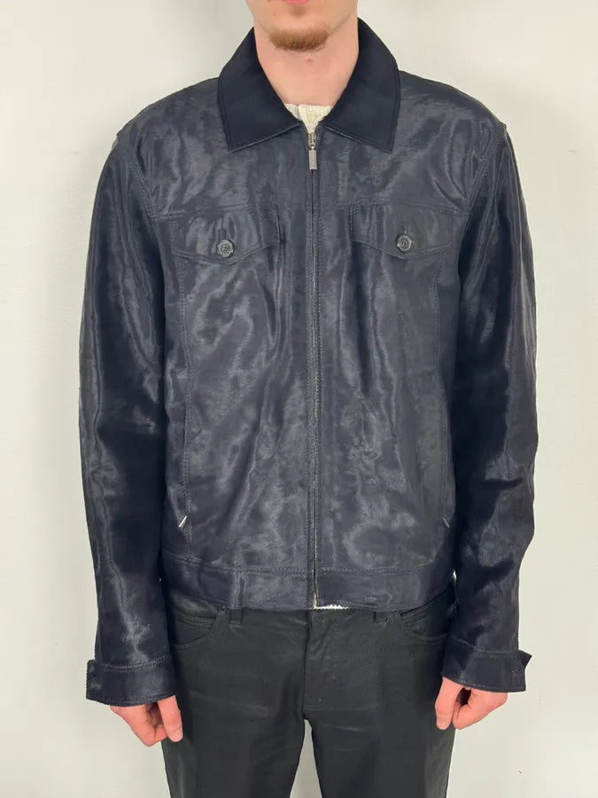 Brioni Dark Black Pony Hair Leather Jacket zODlKgw 1