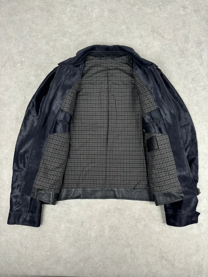 Brioni Dark Black Pony Hair Leather Jacket zODlKgw 6