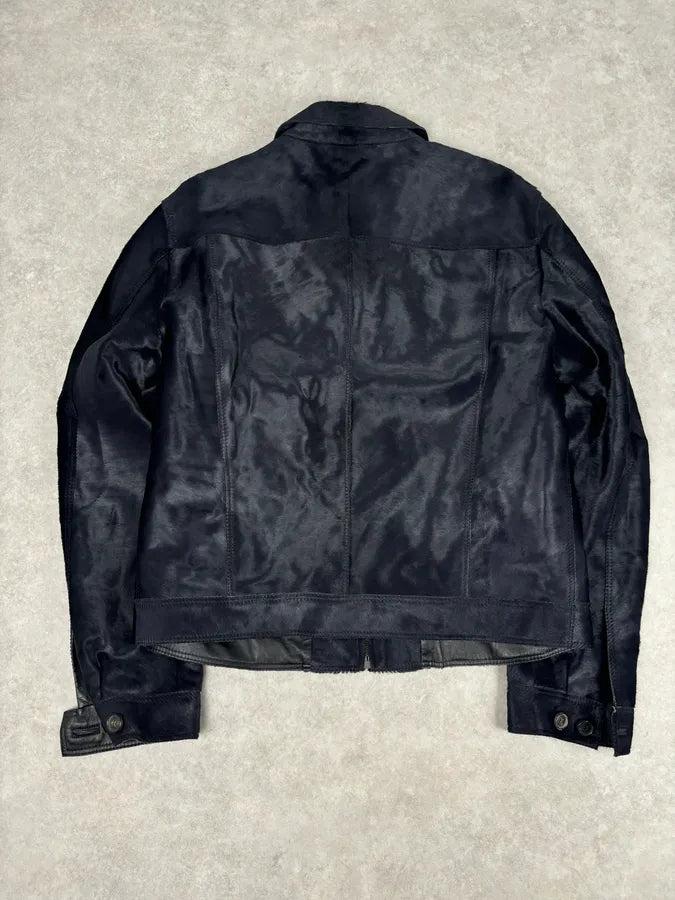 Brioni Dark Black Pony Hair Leather Jacket zODlKgw 4