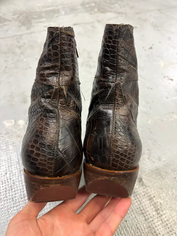 Vintage Brown Crocodile Embossed Leather Cowboy Boots jykNMMM 7