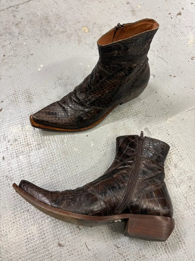 Vintage Brown Crocodile Embossed Leather Cowboy Boots jykNMMM 4