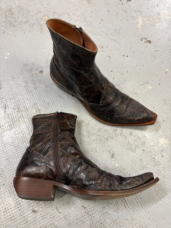 Vintage Brown Crocodile Embossed Leather Cowboy Boots jykNMMM 5