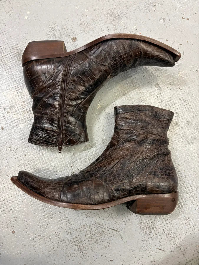 Vintage Brown Crocodile Embossed Leather Cowboy Boots jykNMMM 3