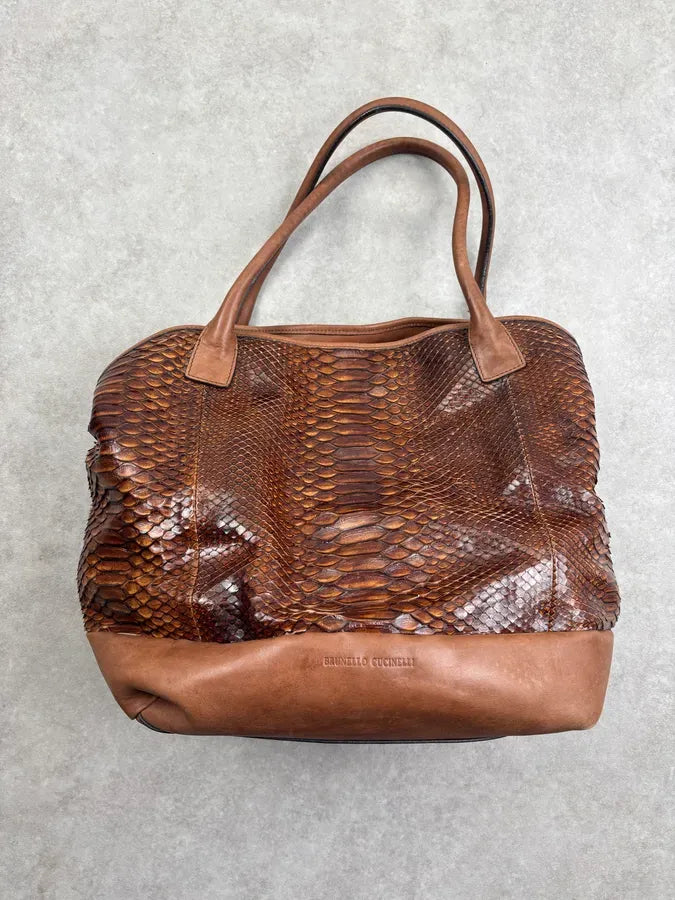 Brunello Cucinelli Brown Python Tote Bag IPGskNj 1